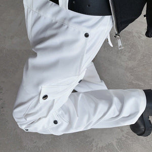 White Multi-Pocket Cargo Straight-Leg Pants