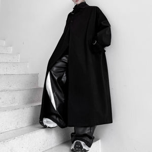 Slanted Placket Over-the-knee Woolen Coat