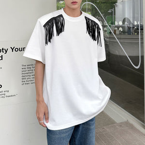 Shoulder Padded Fringed Half-sleeve Shirt