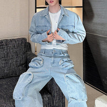 Load image into Gallery viewer, Denim Three-dimensional Multi-pocket Short Jacket and Wide-leg Trousers Two-piece Set
