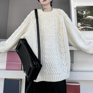 Cable Beaded Loose Knitted Thick Sweater