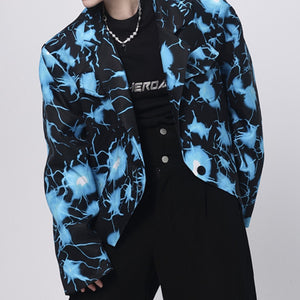 Contrast Print Cropped Single Button Jacket
