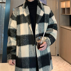 Winter Plaid Wool Mid-length Coat