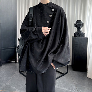 Starry Black Long Sleeve Drape Shirt