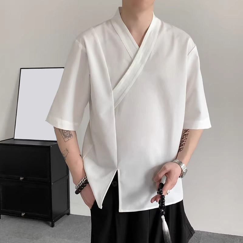 White Breathable Bottoming Slit Shirt