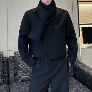 Scarf Collar Warm Short Woolen Coat