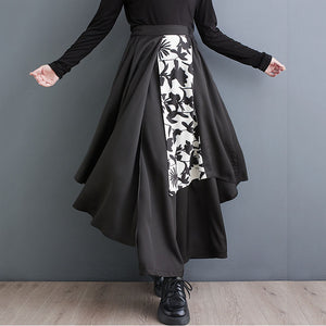 Spliced Loose High-waisted Irregular Wide-leg Pants Skirt