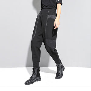 Thick Fleece Stitching Zipper Pocket Harem Pants