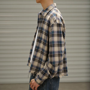 Raw Edge Cropped Loose Check Shirt