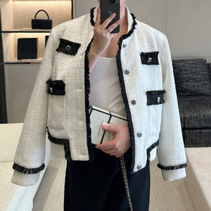 Round Neck Patchwork Raw Edge Suit Jacket