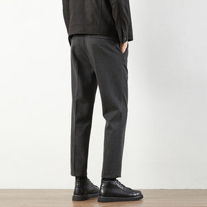 Wool Slim-fit Straight-leg Casual Suit Pants