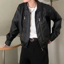 Load image into Gallery viewer, Vintage Double Zipper Lapel PU Leather Jacket
