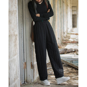 Thick Warm Vertical Checkered Cotton Pants