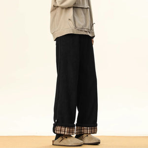 American Style Rolled Hem Corduroy Straight Casual Pants