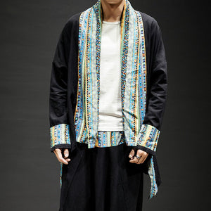 Ethnic Printed Cotton Linen Cardigan