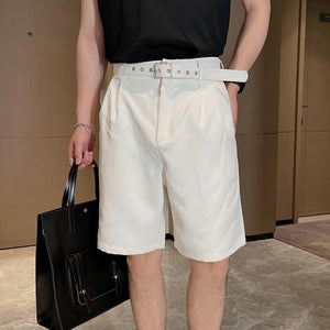 Business Casual Solid Color Belt Shorts