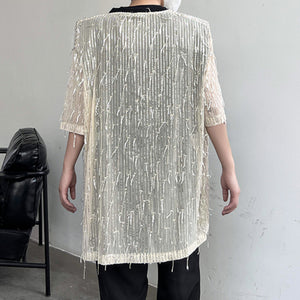 Sequined Fringed Short-sleeved T-shirt