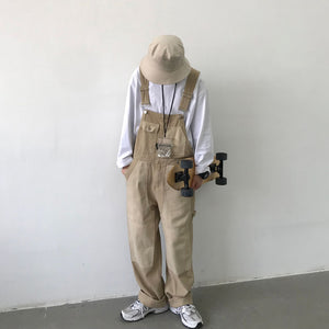 Retro Workwear Colorblock Denim Overalls