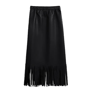 Fringed PU Leather Skirt