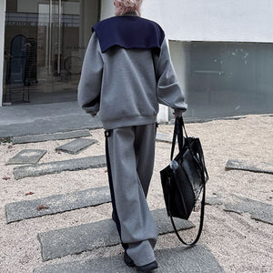 Contrasting Color Detachable Cape Sweatshirt  Loose Sweatpants Two-piece Set