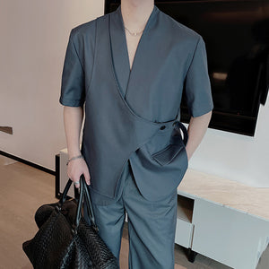 Fake Two-piece Collarless Silhouette Suit