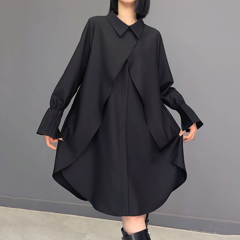 Loose Polo Collar Long Sleeve Dress