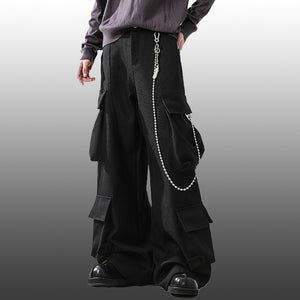 Multi-Pocket Cargo Wide-Leg Casual Pants