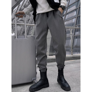 Grey Striped Cuffed Trousers