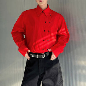 Double-breasted Slanted Placket Casual Shirt