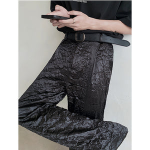 Pleated Shiny Straight Wide-leg Pants