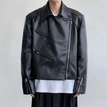 Load image into Gallery viewer, PU Leather Asymmetric Lapel Cropped Jacket
