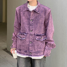 Load image into Gallery viewer, Vintage Purple Distressed Denim Jacket
