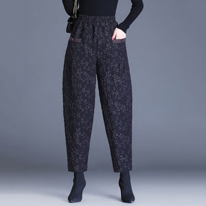 High Waisted Loose Warm Jacquard Harem Pants