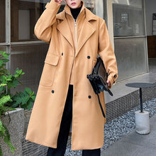 Load image into Gallery viewer, Fake Two Piece Spliced Stand Collar Woolen Long Coat
