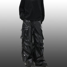 Load image into Gallery viewer, Vintage Multi-Pocket Shiny Leather Loose Wide-Leg Casual Pants
