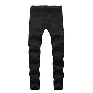 Street Multi-pocket Zipper Pleated Elastic Slim-fit Pants