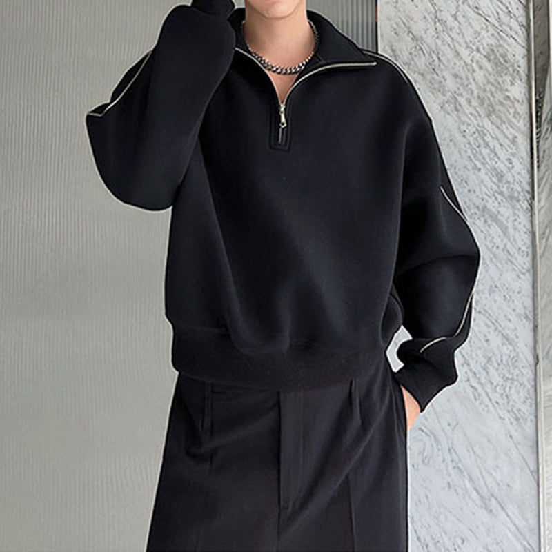 Half-zip Contrast Patchwork Stand-collar Sweatshirt