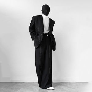 Hand-sewn Raw-edge Collarless Suit Jacket Loose-fitting Pants Two-piece Suit