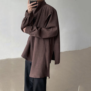 Loose Half Turtleneck Casual Shirt with Irregular Shawl