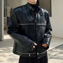 Load image into Gallery viewer, Stand Collar Windproof Loose Leather Jacket
