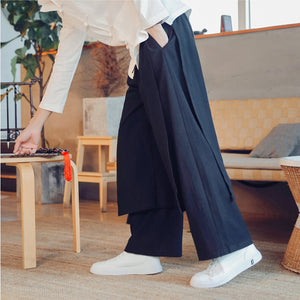 Retro Fake Two-piece Cotton And Linen Loose Skirt Pants