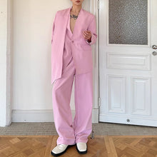 Load image into Gallery viewer, Pink Collarless Suit Jacket Loose Casual Pants Two-piece Suit
