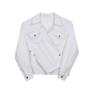 White Irregular Line Structure Button Jacket