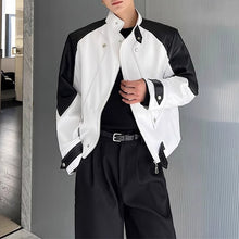 Load image into Gallery viewer, Black and White Contrast Structured Stand Collar Cropped Jacket
