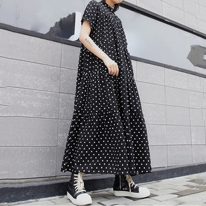 Stand Collar Polka Dot Short Sleeve Dress