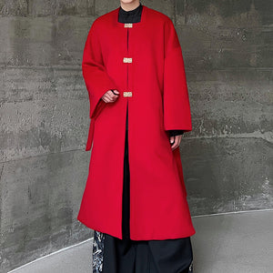 Winter Square Collar Retro Long Knee-length Woolen Coat