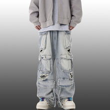 Load image into Gallery viewer, Ripped Denim Loose Straight-leg Multi-pocket Trousers
