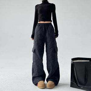 Multi-pocket Workwear Cotton Thickened Wide-leg Pants