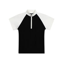 Load image into Gallery viewer, Colorblock Zip Mock Neck Raglan Sleeves T-Shirt
