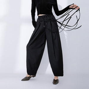 Straight Wide-leg Stitching Lace-up Casual Pants